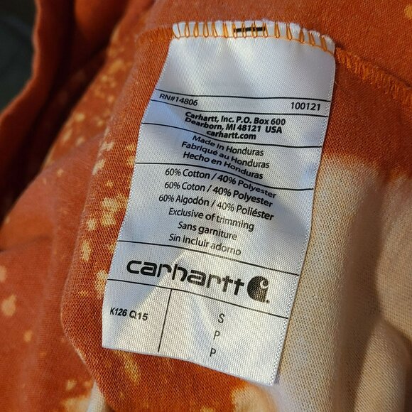 Carhartt Loose Fit T Shirt Men's SM Orange Long Sleeve Workwear Pocket Tie Dye - Picture 7 of 9